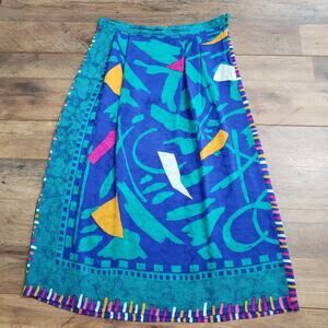 The Silk Farm Vintage Vibrant Colorful Silk Pleated Midi Skirt 10